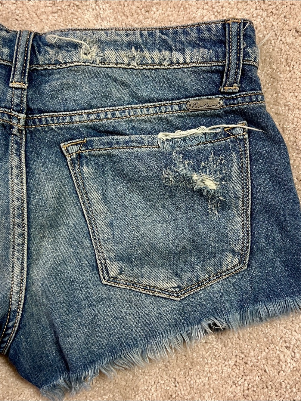 KanCan Mid Rise Boyfriend Denim Shorts Size S 29in Heavy Distress Frayed Hem - Picture 5 of 12